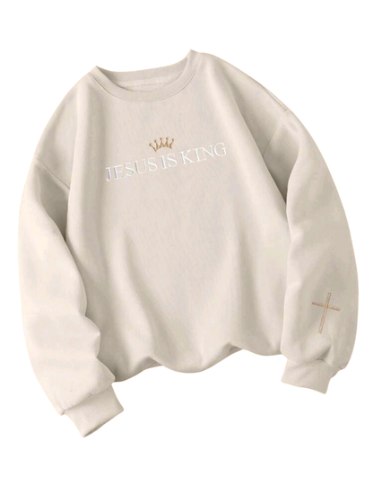 Jesus Is King Essential Embroidered Women's Sweatshirt