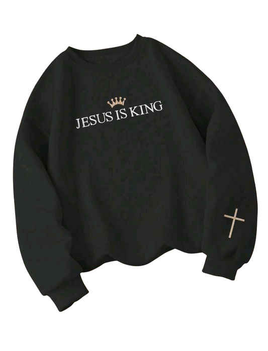 Jesus Is King Essential Embroidered Women's Sweatshirt